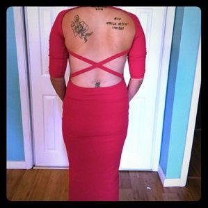 Long red ,back open dress